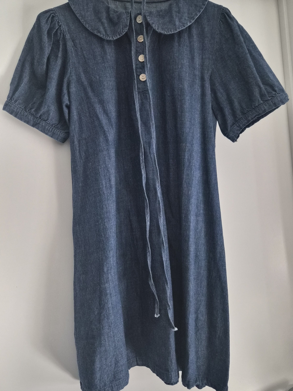 Denim Peter Pan Collar Button-Front Dress in Dark Blue